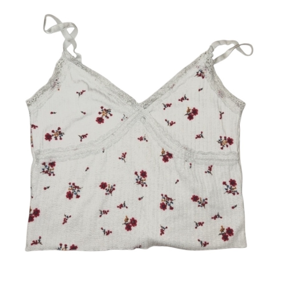 Wild Fable White Pink Floral Ribbed Crop Top Tank Cami  size Medium